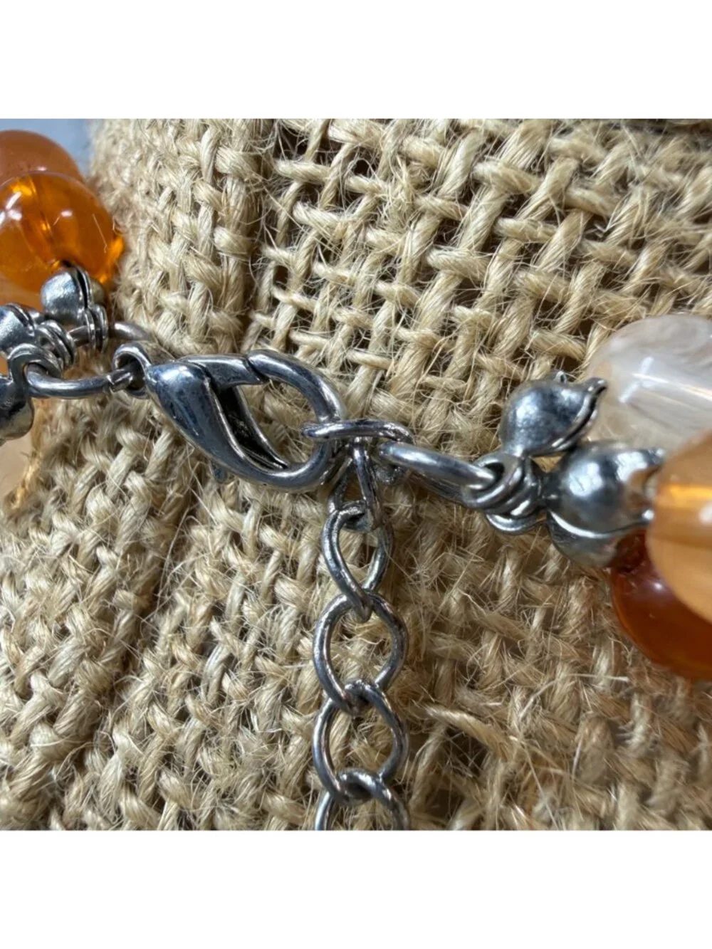 Orange Color Shades Beaded Multi-Layer Necklace Lobster Clasp Closure Vintage